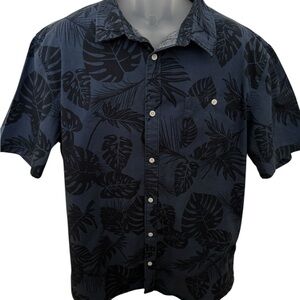 QUIKSILVER Monstera Aloha Hawaiian Collared Navy Blue Shirt Men XL